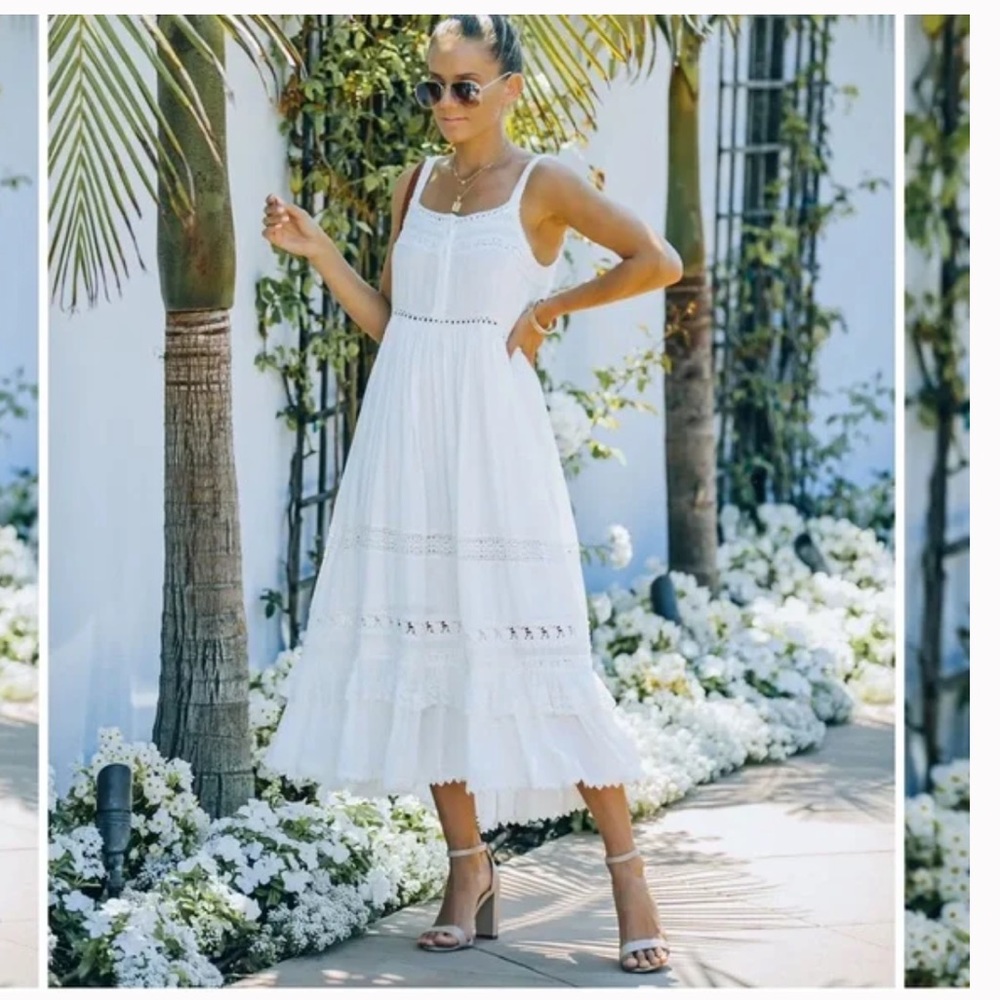Vici Desert Light Crochet Lace Tiered Midi Dress Small